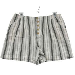 Anthropologie Beachgoer Short Size 14 Green White Linen Blend High Rise Button